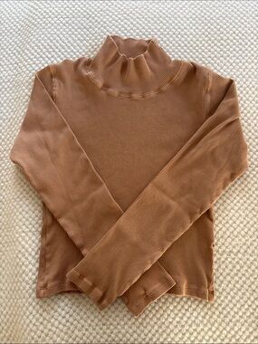 Big Bud Press Ribbed Mock Neck Long Sleeve Top in Brown